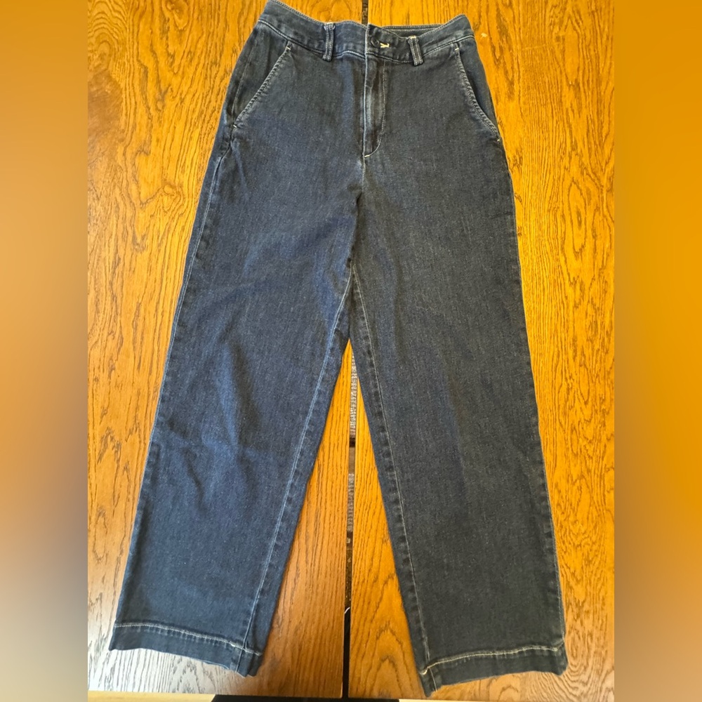 Uniqlo Women High Waisted Wide Straight Pants Size‎ 0 Denim Dark Blue